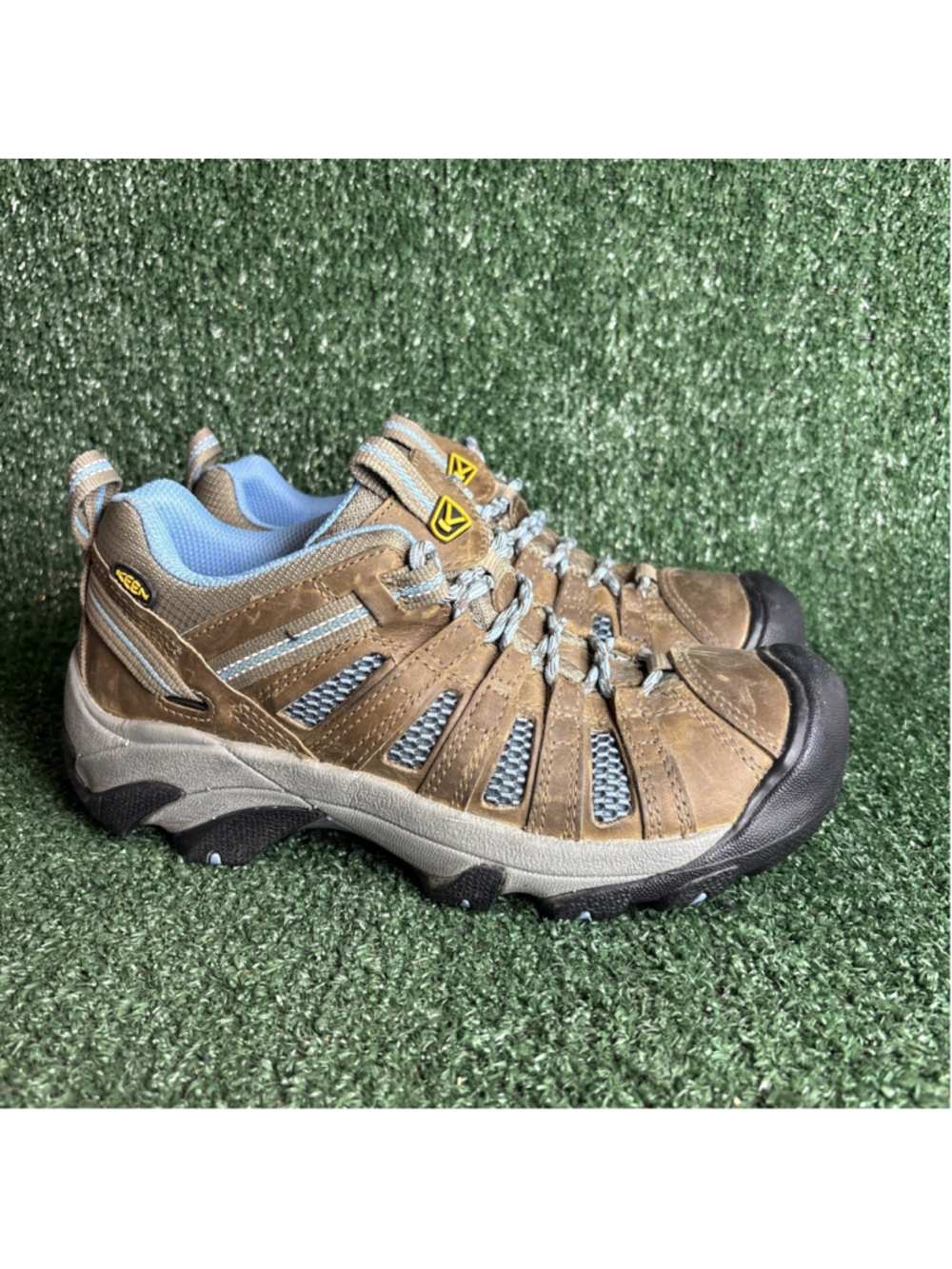 KEEN Voyageur Womens Brown Tan Leather Mesh Breathable Hiking Trail Shoes Sz 9